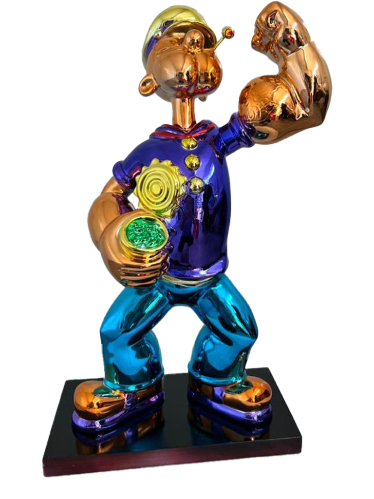Blue Popeye Sculpture with spinach limited edition art masterpiece by Studio Pepito