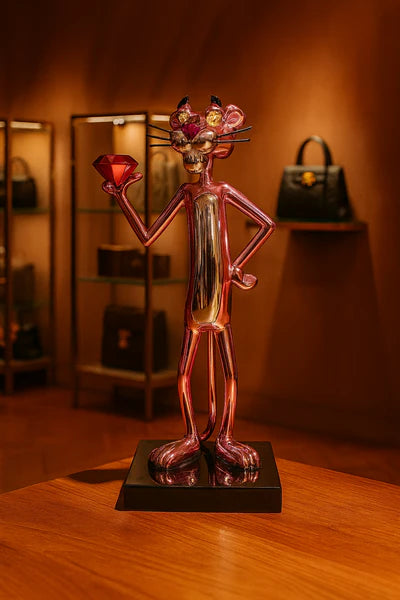 Pink Panther™ by Studio Pepito blends sleek minimalism with pop culture flair. Its high-gloss chrome finish and refined craftsmanship turn this iconic character into an exclusive art collectible.